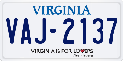 VA license plate VAJ2137