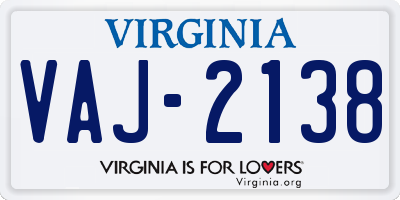 VA license plate VAJ2138