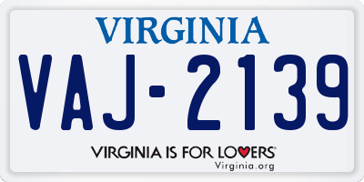 VA license plate VAJ2139