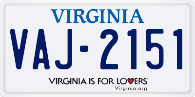 VA license plate VAJ2151