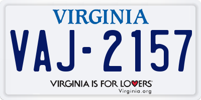 VA license plate VAJ2157