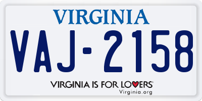 VA license plate VAJ2158