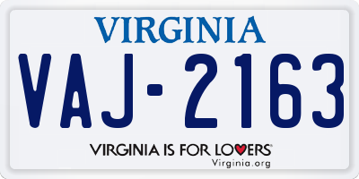 VA license plate VAJ2163