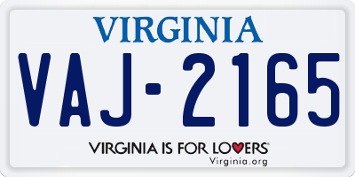 VA license plate VAJ2165