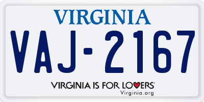 VA license plate VAJ2167