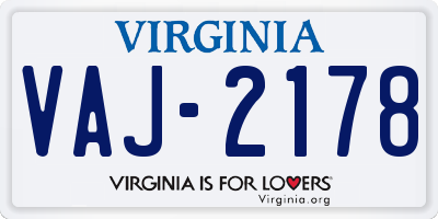 VA license plate VAJ2178