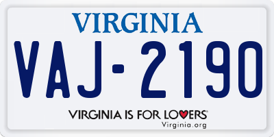 VA license plate VAJ2190