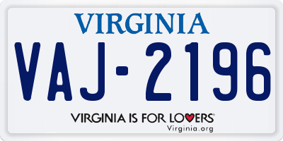 VA license plate VAJ2196