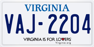 VA license plate VAJ2204