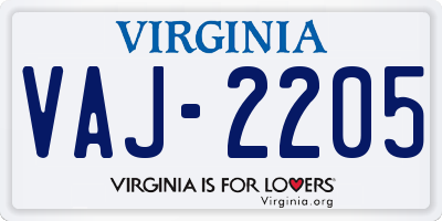 VA license plate VAJ2205