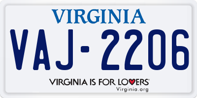 VA license plate VAJ2206