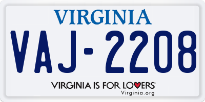 VA license plate VAJ2208