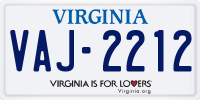VA license plate VAJ2212