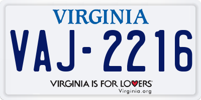 VA license plate VAJ2216