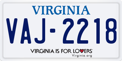 VA license plate VAJ2218