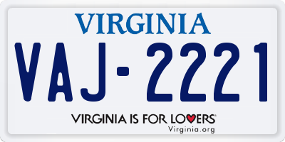 VA license plate VAJ2221