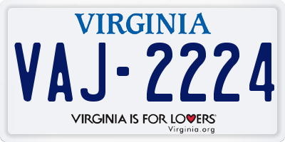 VA license plate VAJ2224