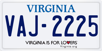 VA license plate VAJ2225