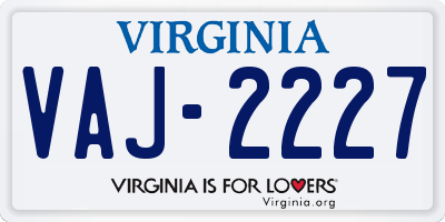 VA license plate VAJ2227