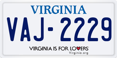 VA license plate VAJ2229