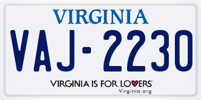 VA license plate VAJ2230