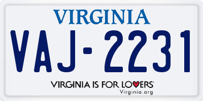 VA license plate VAJ2231