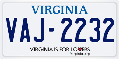 VA license plate VAJ2232