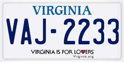 VA license plate VAJ2233