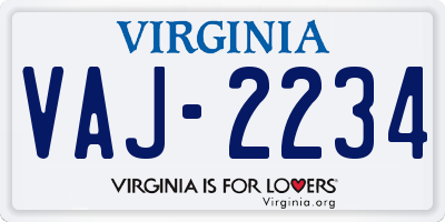 VA license plate VAJ2234