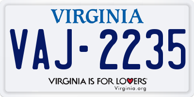 VA license plate VAJ2235