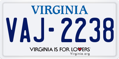 VA license plate VAJ2238