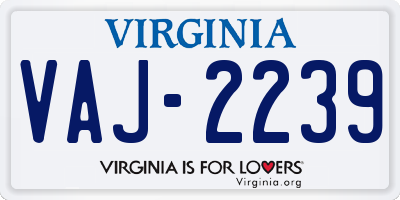 VA license plate VAJ2239