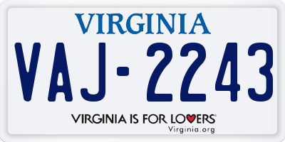VA license plate VAJ2243