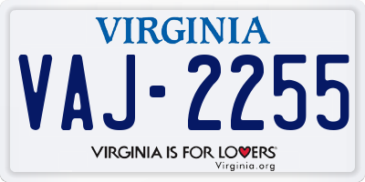 VA license plate VAJ2255