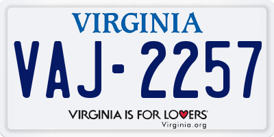 VA license plate VAJ2257