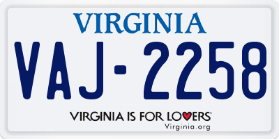 VA license plate VAJ2258