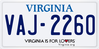 VA license plate VAJ2260