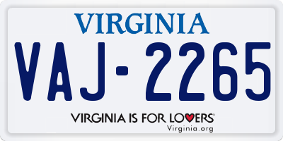 VA license plate VAJ2265