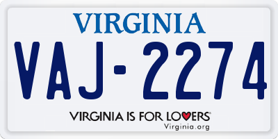 VA license plate VAJ2274