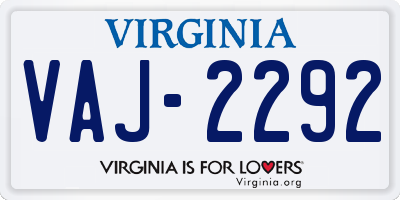 VA license plate VAJ2292