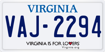 VA license plate VAJ2294