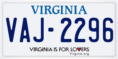 VA license plate VAJ2296