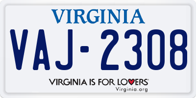 VA license plate VAJ2308
