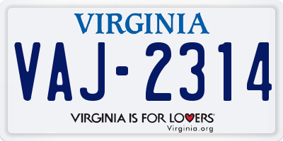 VA license plate VAJ2314
