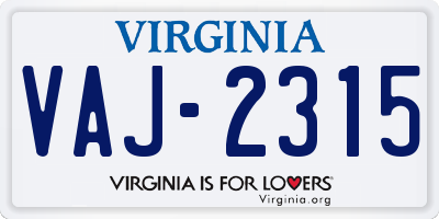 VA license plate VAJ2315