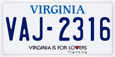 VA license plate VAJ2316