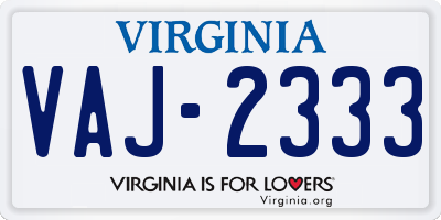 VA license plate VAJ2333