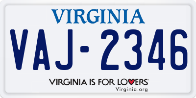 VA license plate VAJ2346