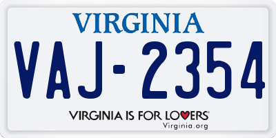 VA license plate VAJ2354