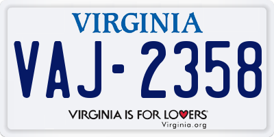 VA license plate VAJ2358